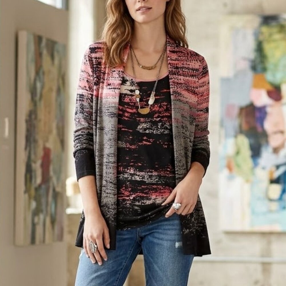 NIC+ZOE Long Sleeve Top Tunic Jersey Stretchy Soft Viscose Abstract Print size L